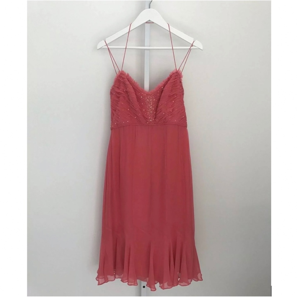 BADGLEY MISCHKA PINK EMBELLISHED SILK DRESS SIZE US 6 NWTS!